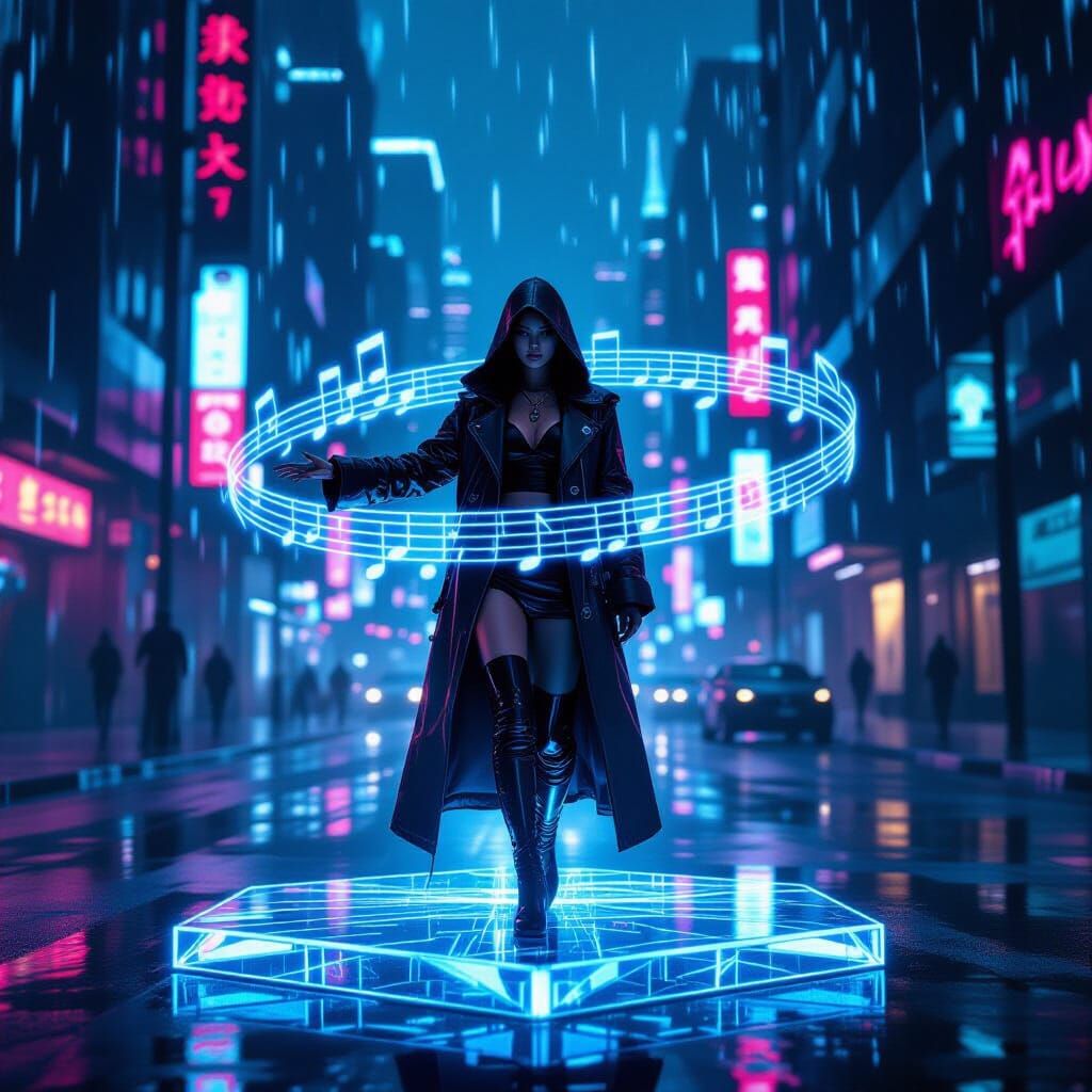 Cyberpunk Songstress on Crystalline Platform