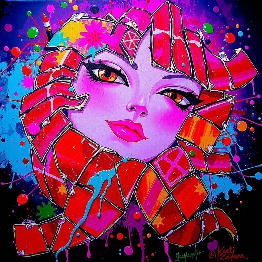 Vivid Abstract Sculpture in Gold, Silver, and Bold Colors