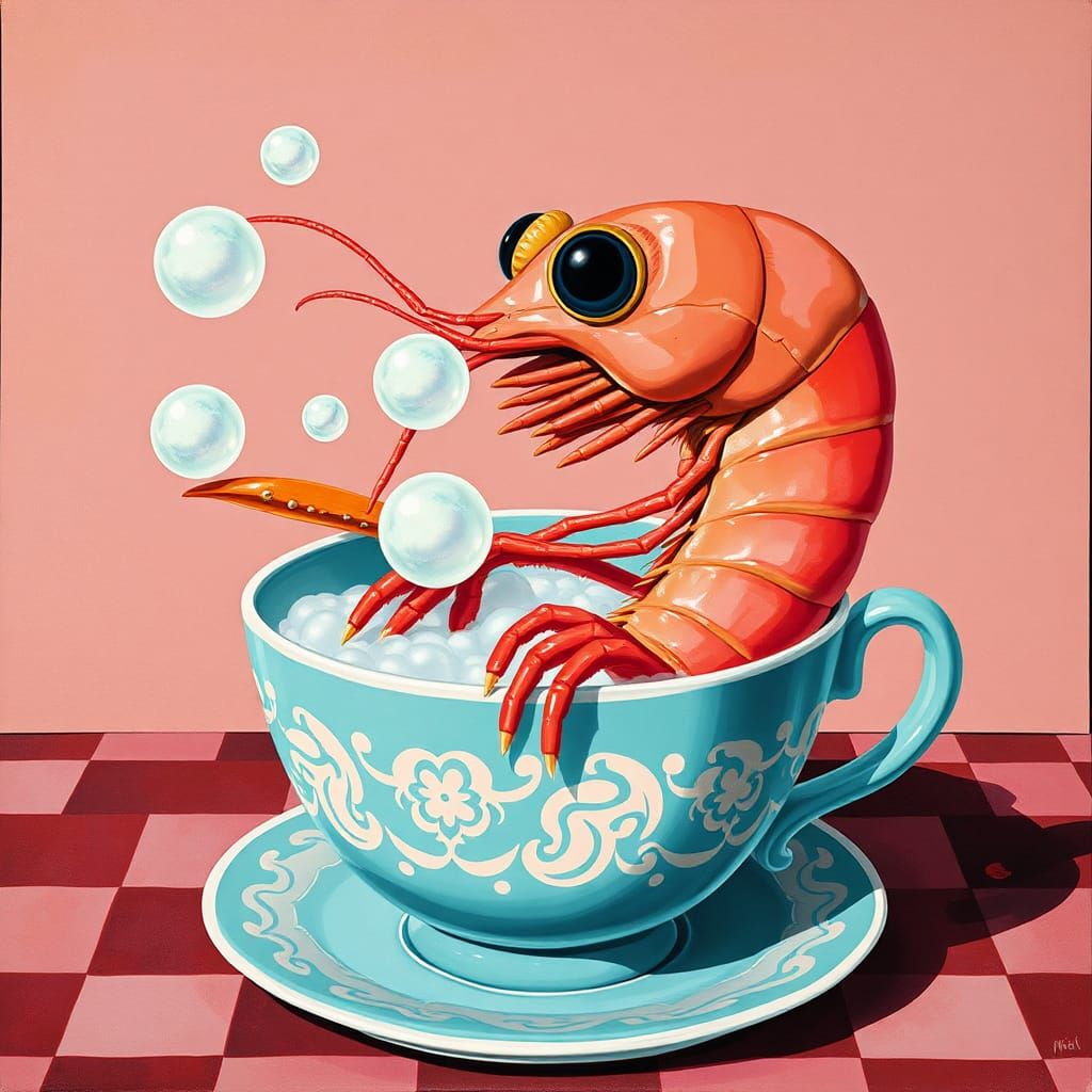 Prawn Bubble Bath: A Pop Surrealist Painting