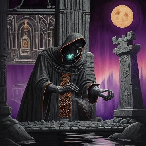 Surreal Noir Cult Ritual in Mystical Temple