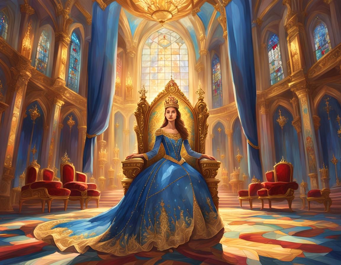 Princess in Throne Room: Vibrant Oil Painting