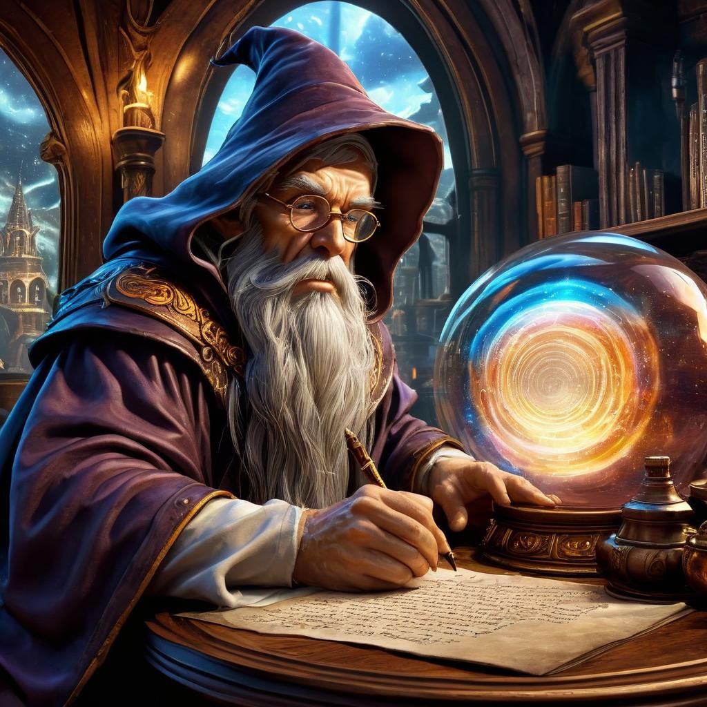 Wizard in Energy Bubble Amidst War, Dark Fantasy Art