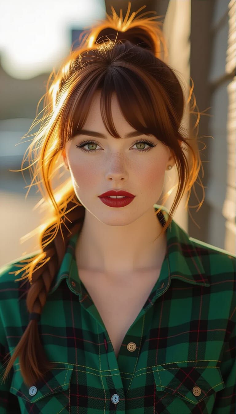Cinematic Portrait of Woman with Burgundy Hair