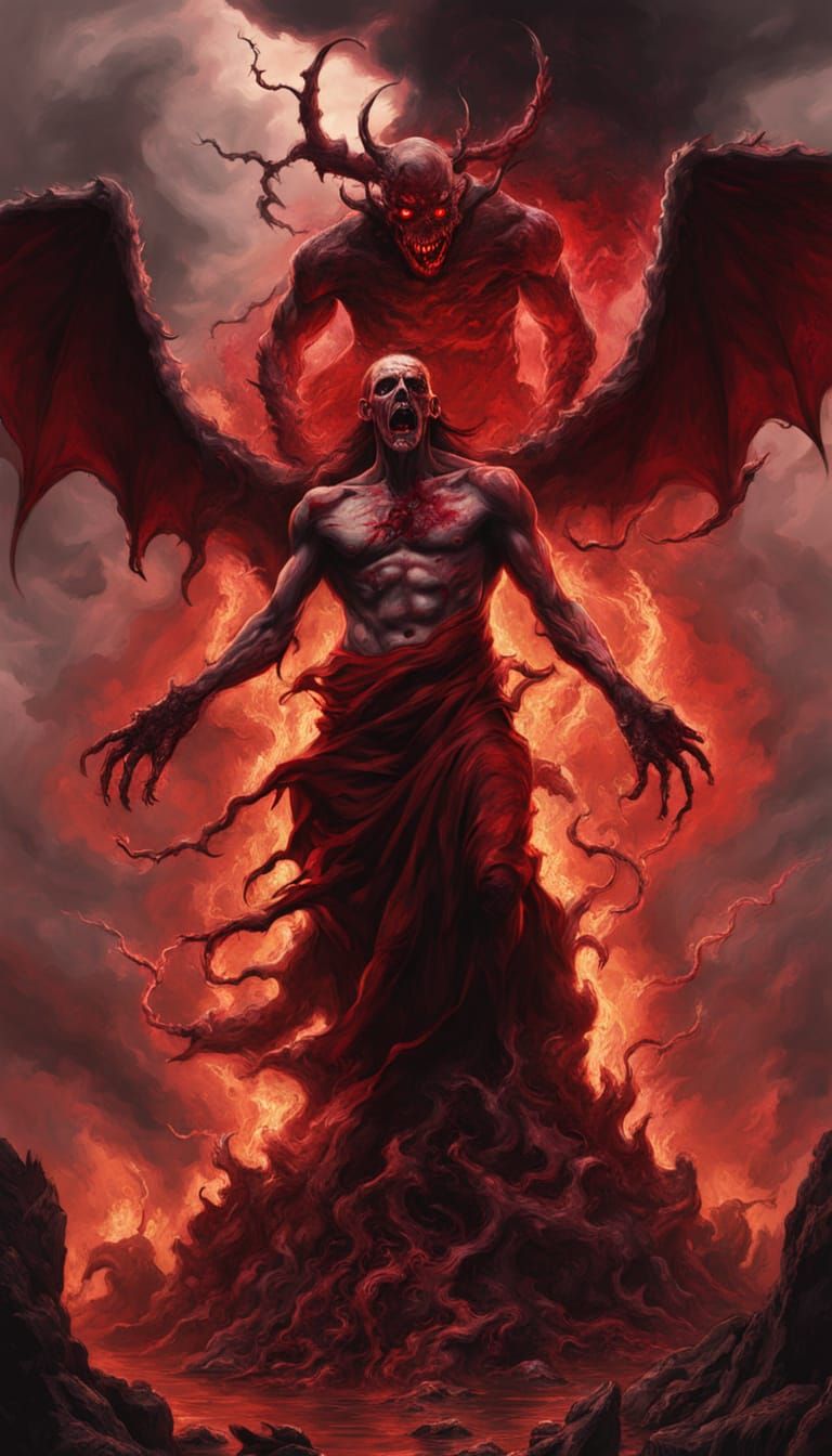 Demonic Inferno: Morbid Art with Crimson Sky