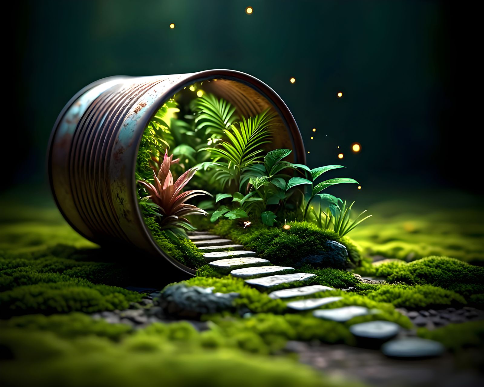 Enchanted Garden Inside Weathered Tin Can