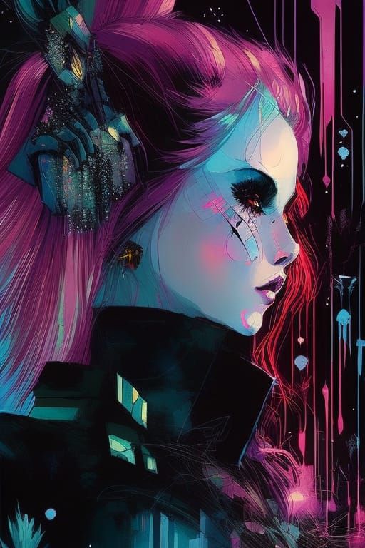 Cyberpunk Alice in Wonderland Portrait: Detailed Digital Art