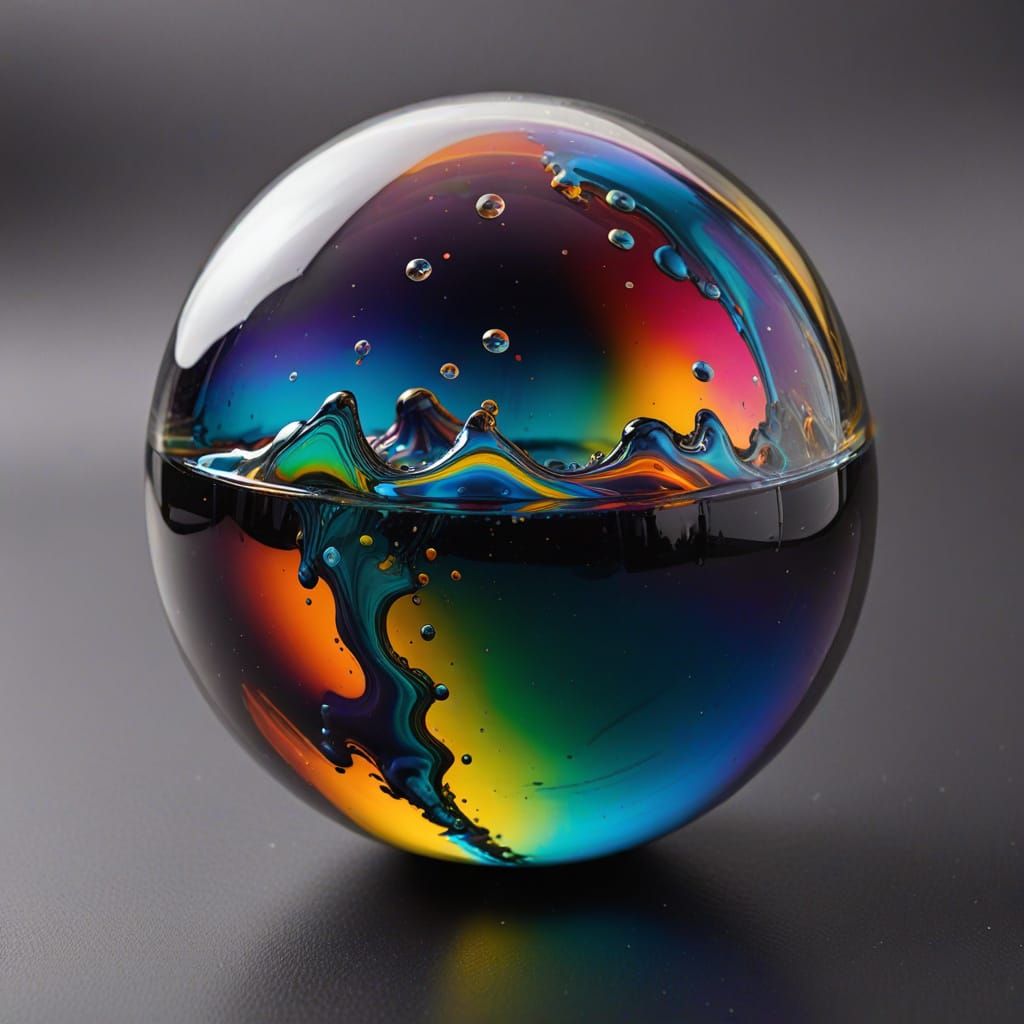 Oil slick in a glass ball
