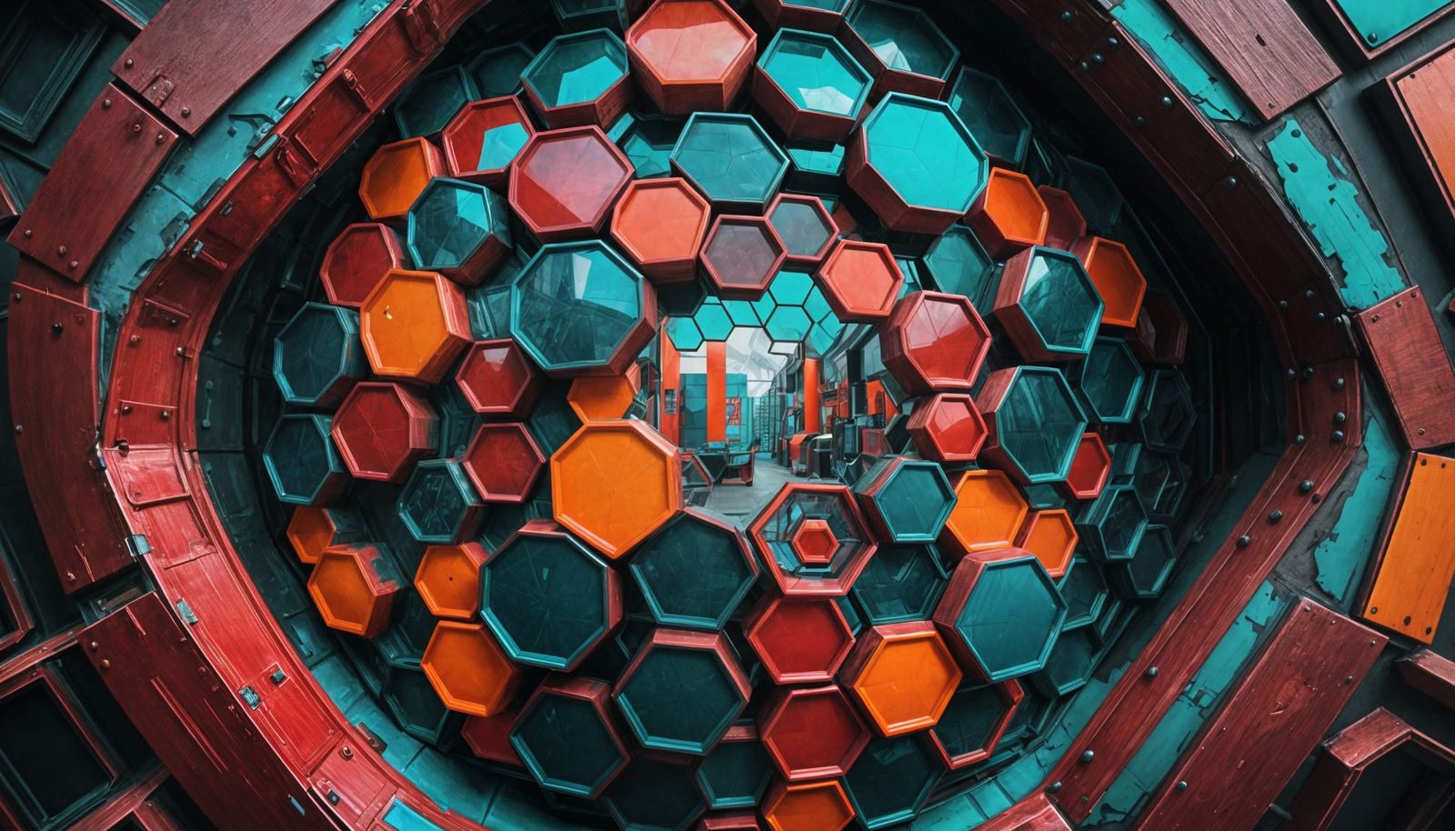 Ominous Hexagon Door in Double Exposure