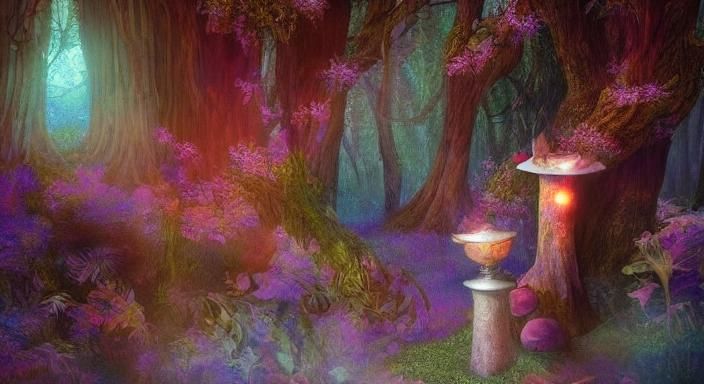 Magic Lamp in Mystical Forest: Dreamlike Symbolism