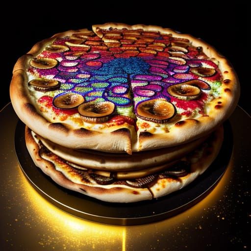 Mushroom Pizza Spins Over Manhattan: Hyperrealistic Art