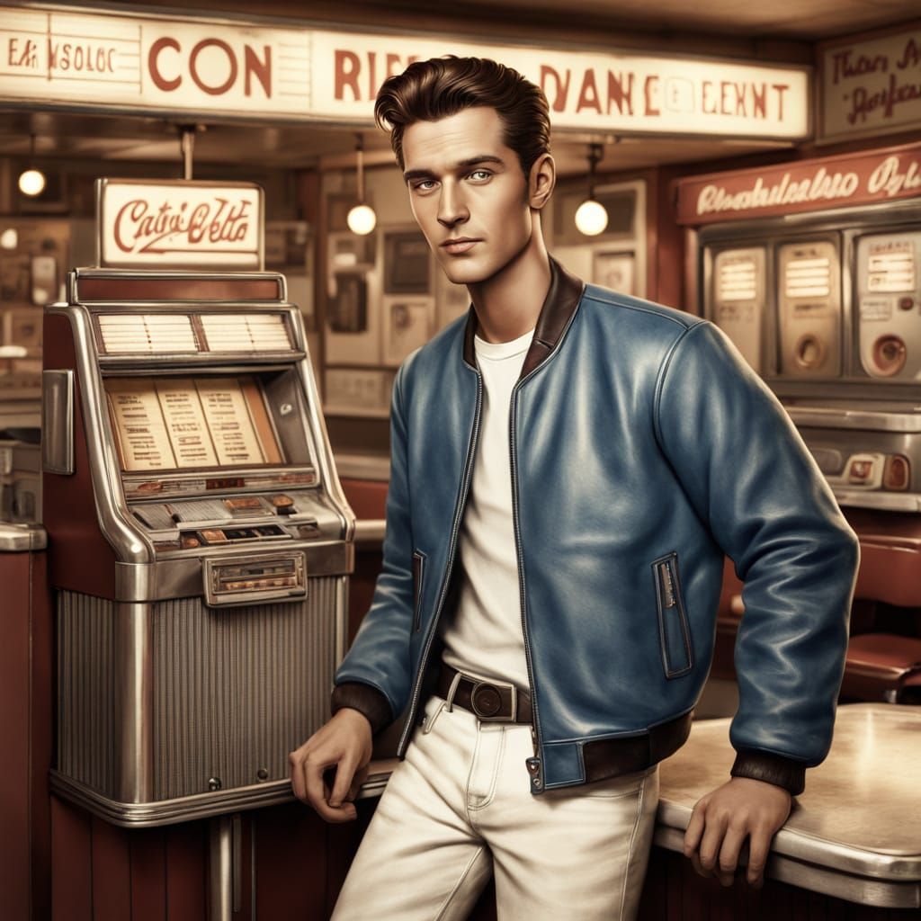 Mid-Century Man in Diner: Sepia Photorealistic Portrait