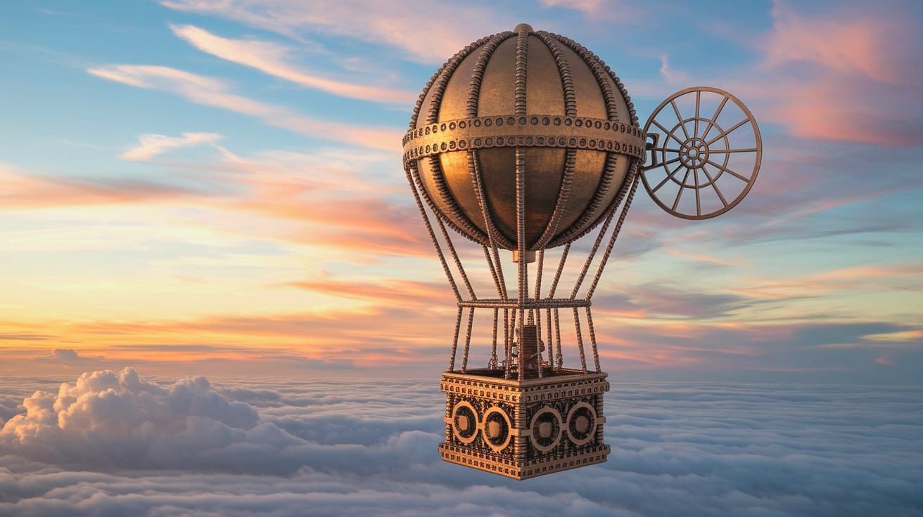 Steampunk Sky Vessel Over Golden Sunset