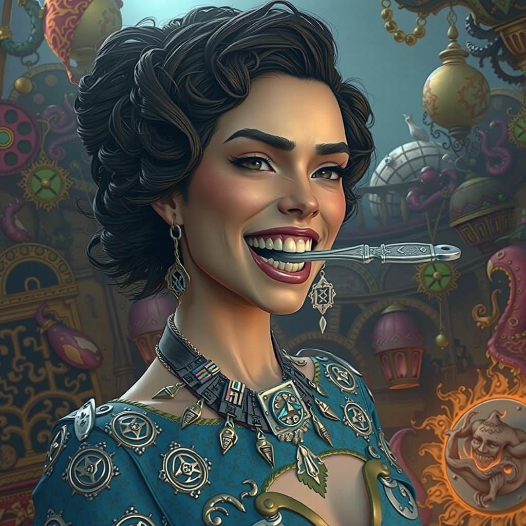 Mystical Figure Struggles with Wrench in Ancient World