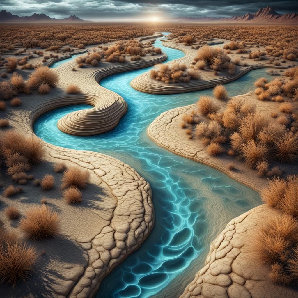 Hyperrealistic Desert Aquifier in Fantasy Landscape