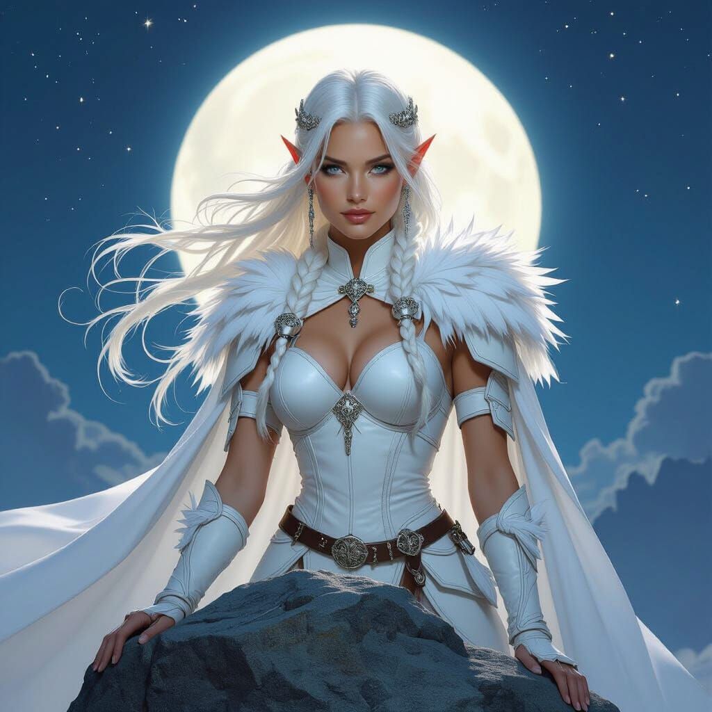 Elven Warrior in Moonlight, Fantasy Art