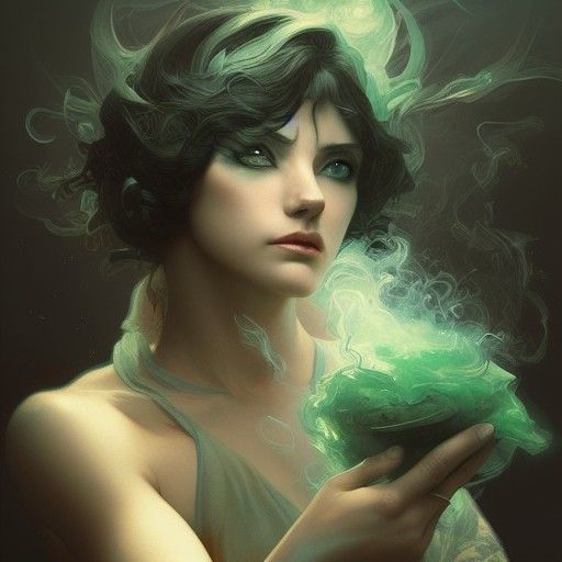 Smoky Cat Portrait with Poison Green Eyes