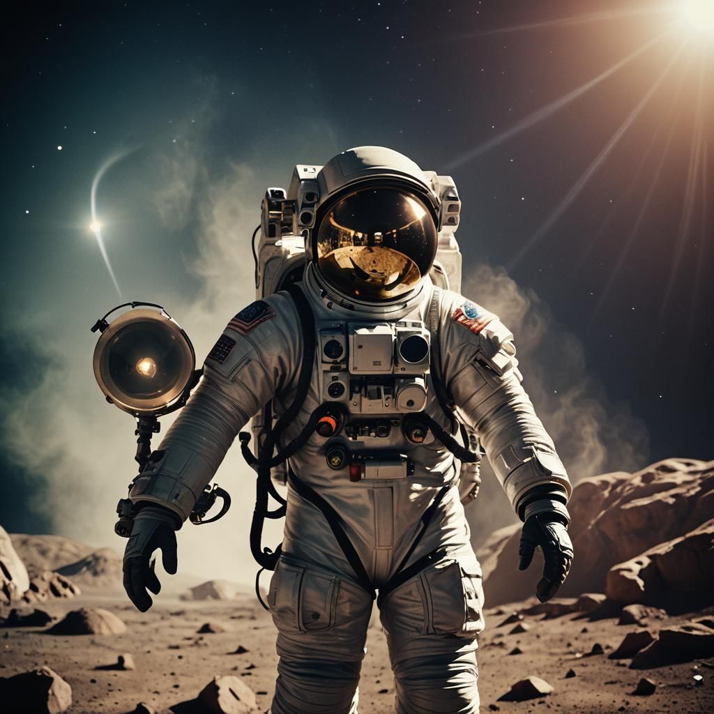 Astronaut Holding Lamp in Cinematic Style