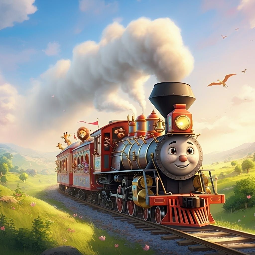 Pixar-Inspired Circus Train in Vibrant CGI Style