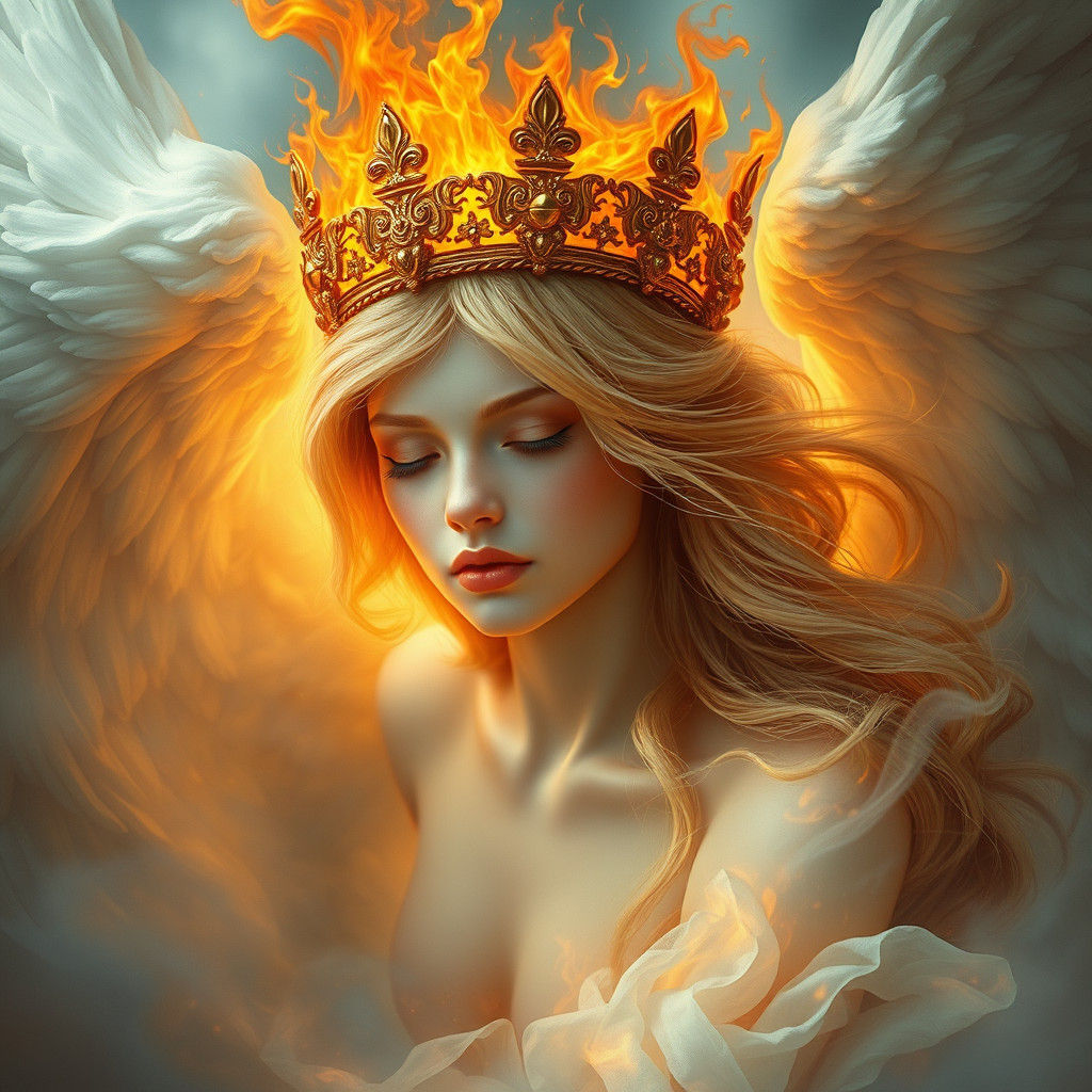 Angel Adorned with Fire Crown in Digital Painting