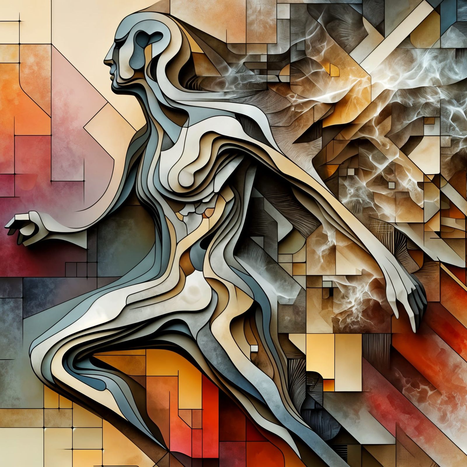 Distorted Humanoid Figure in Geometric Chaos