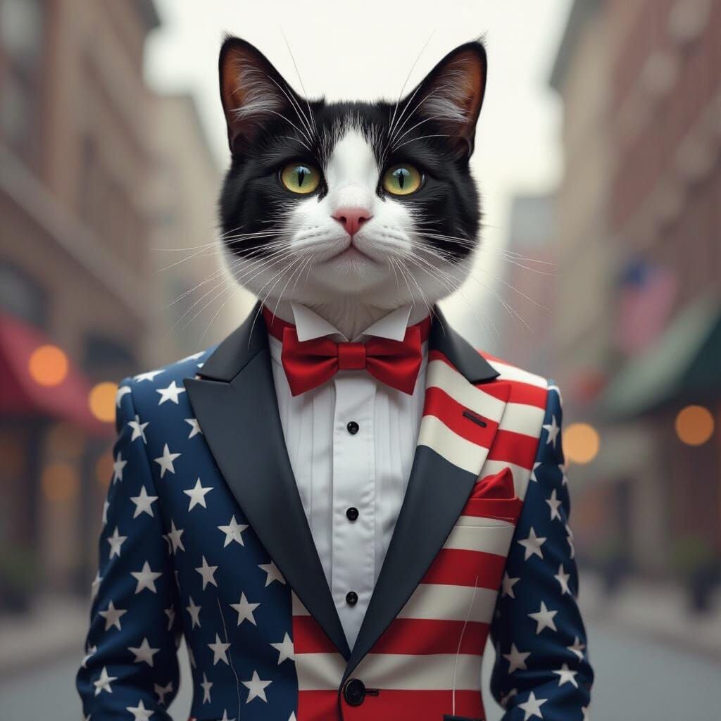 Patriotic Cat in Miniature Tuxedo