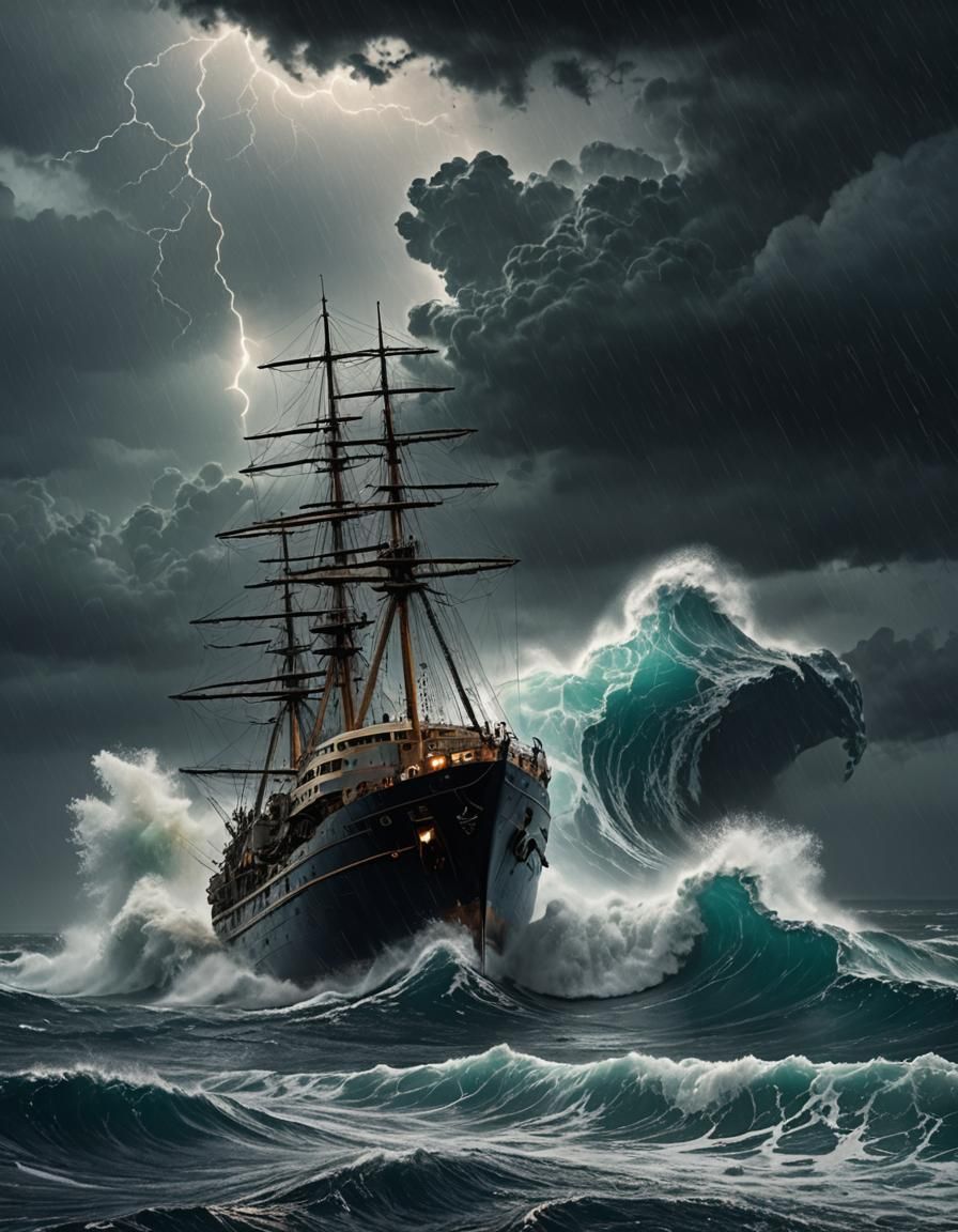 Stormy Seas: Abandoned Ship in Epic Digital Painting