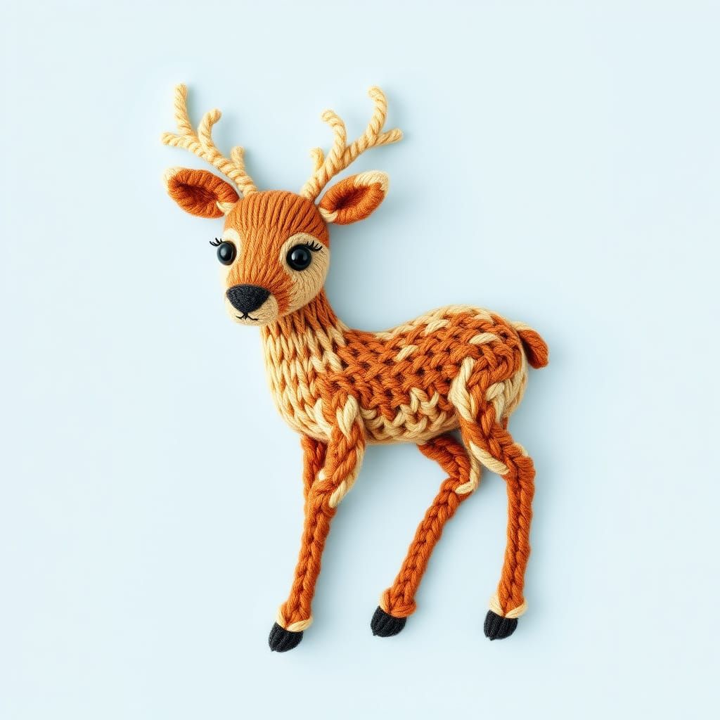 Knitted Deer Pattern on Blue Background in Vector Style