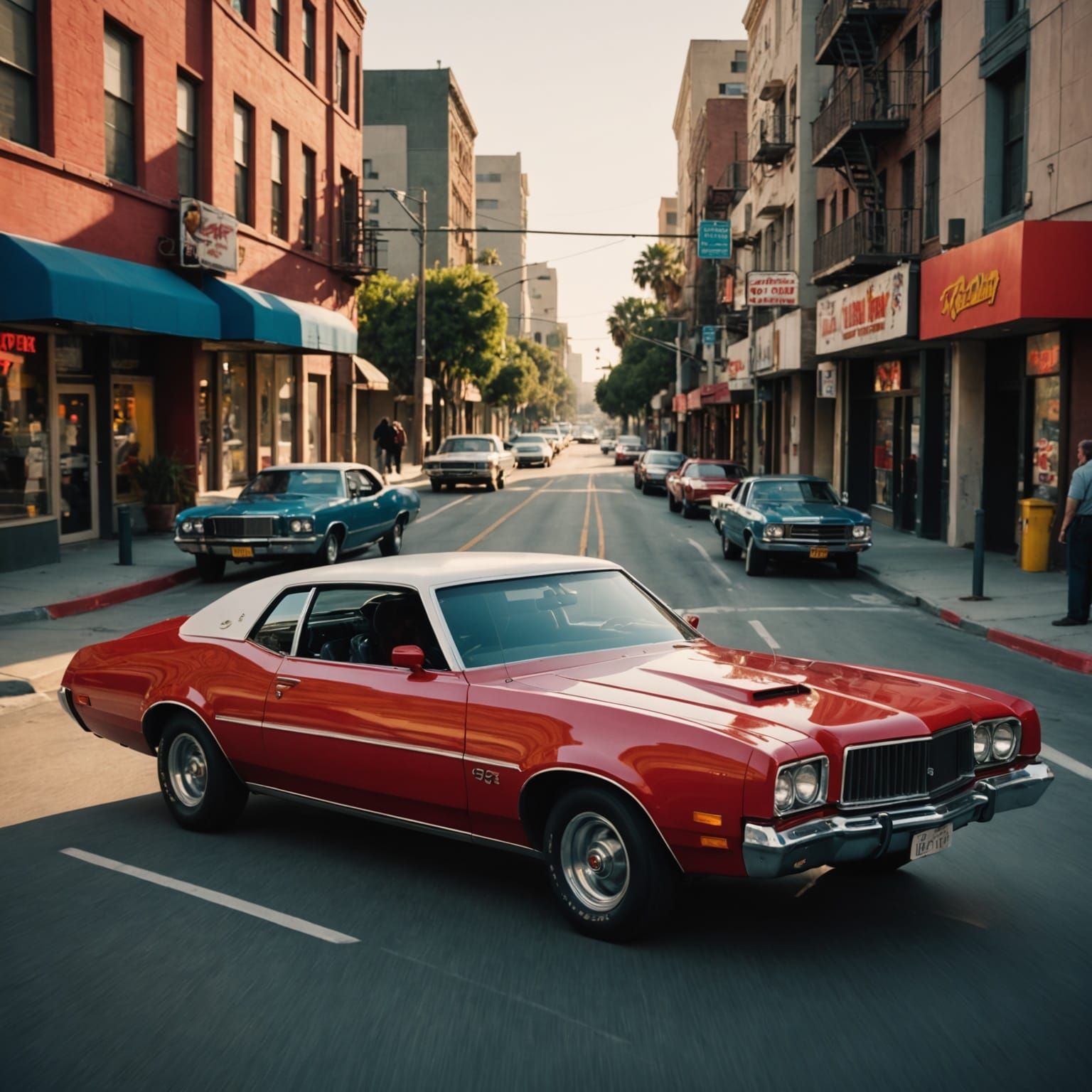Retro-Futuristic Police Cruiser Cruises Sunset Boulevard