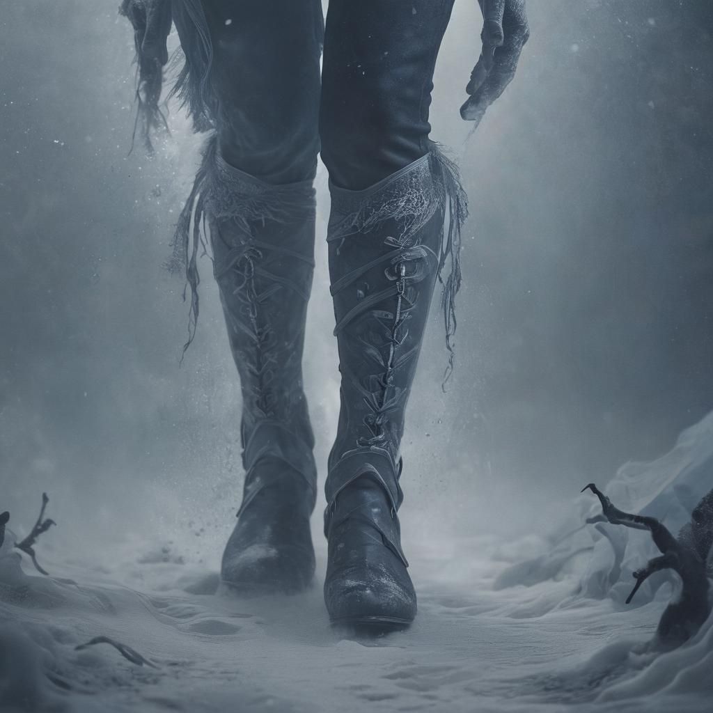 Eerie Figure Emerges from Snow in Gothic Noir Art