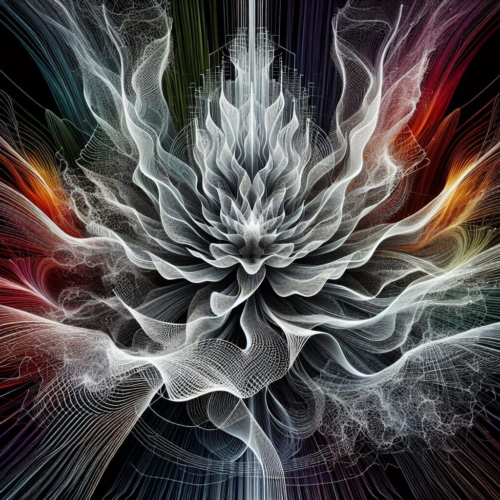 Intricate Wireframe Waveforms Form Complex Flame