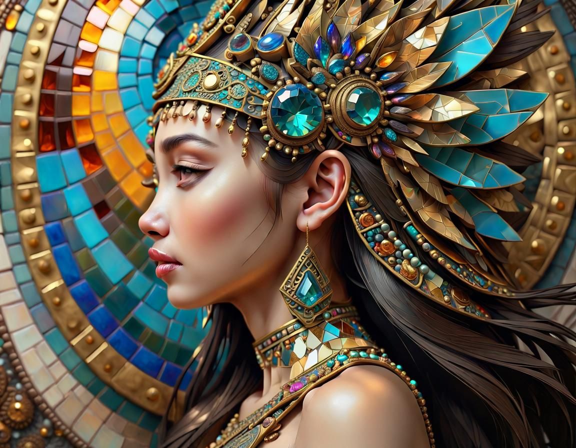 Material oil painting, mosaic and embossed, a beautiful Thai Princess