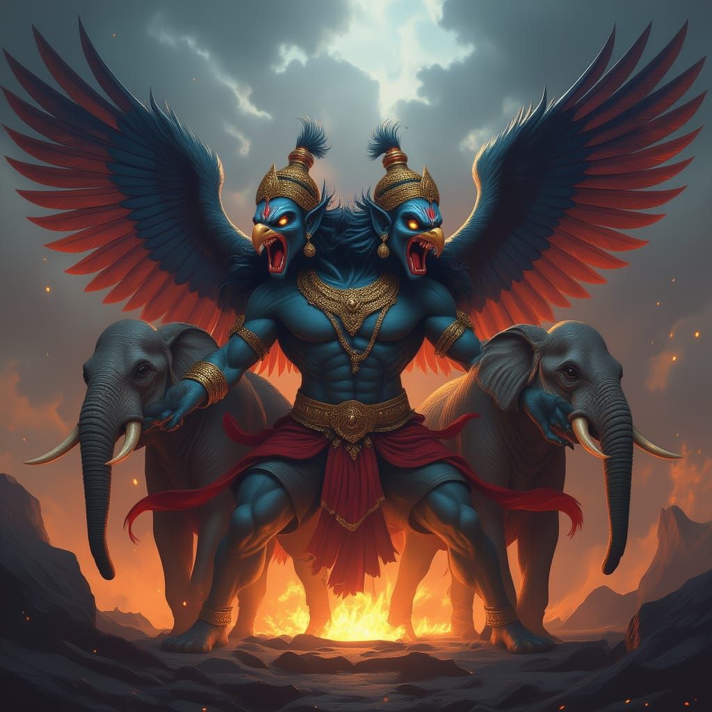 Lord Vishnu's Rageful Ghandaberunda Incarnation
