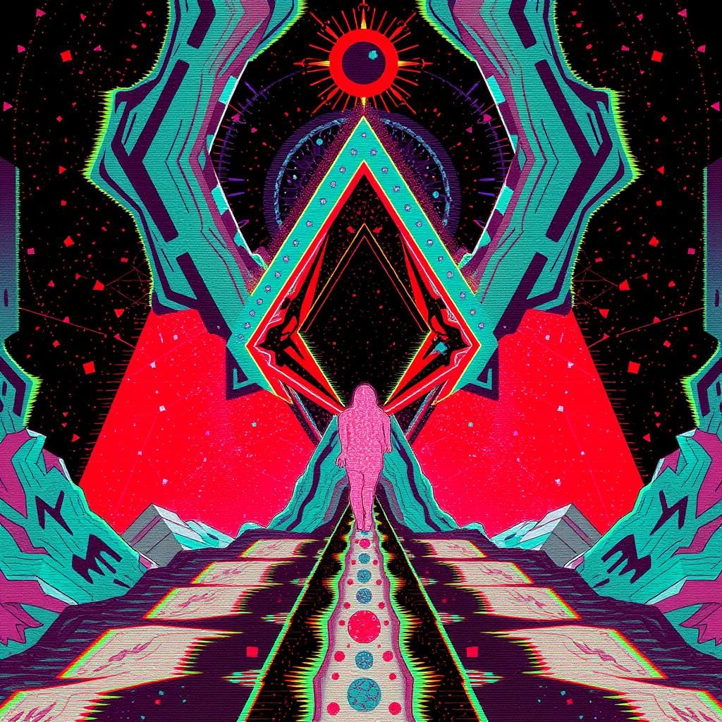 Ruby Red and Indigo Constellation Glitch