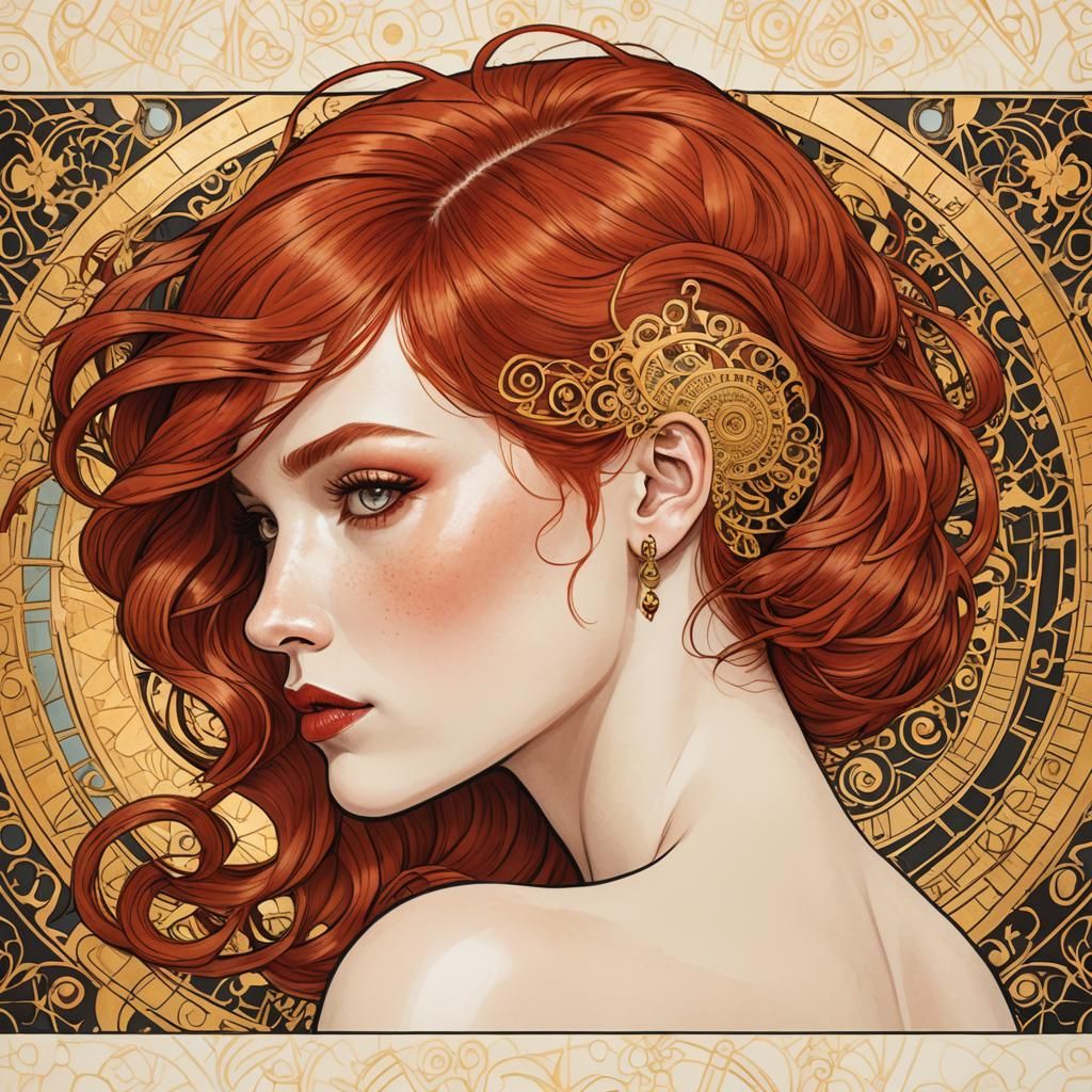Redhead Woman Portrait in Comic Book Style