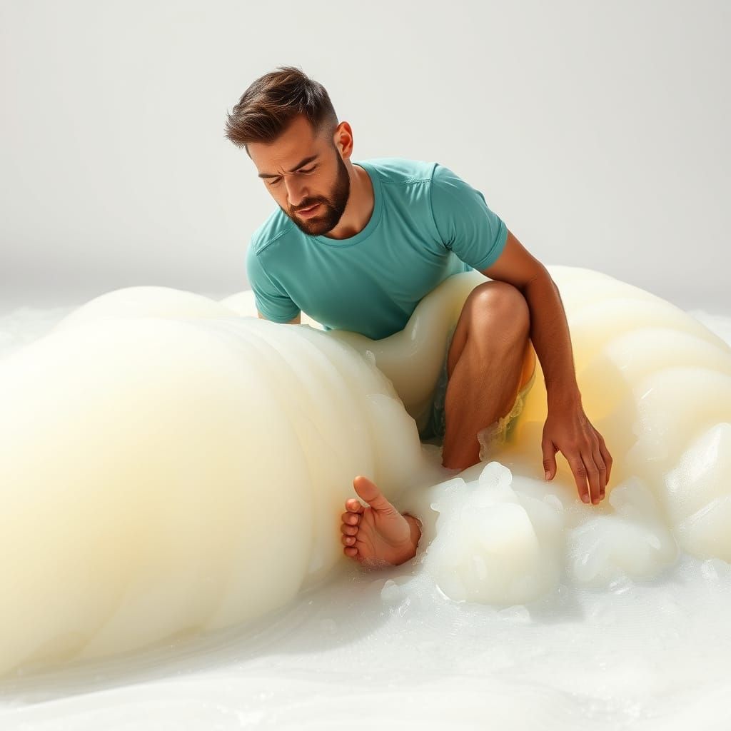 Man Struggling to Escape Sticky Gelatin Trap