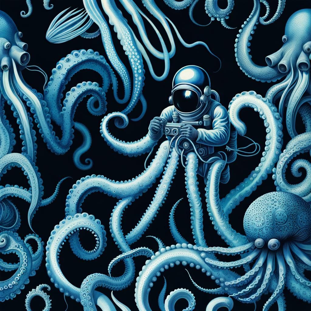 Deep sea diver studying octopi and other sea life