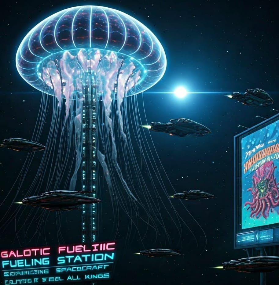 Futuristic Interstellar Fueling Station in Deep Space