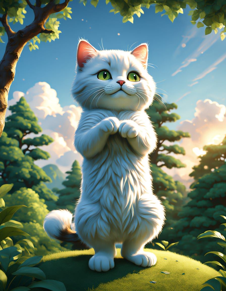Whimsical Kitty in Tranquil Tree Pose