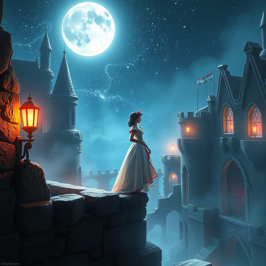 Ethereal Moonlit Scene with Snow White