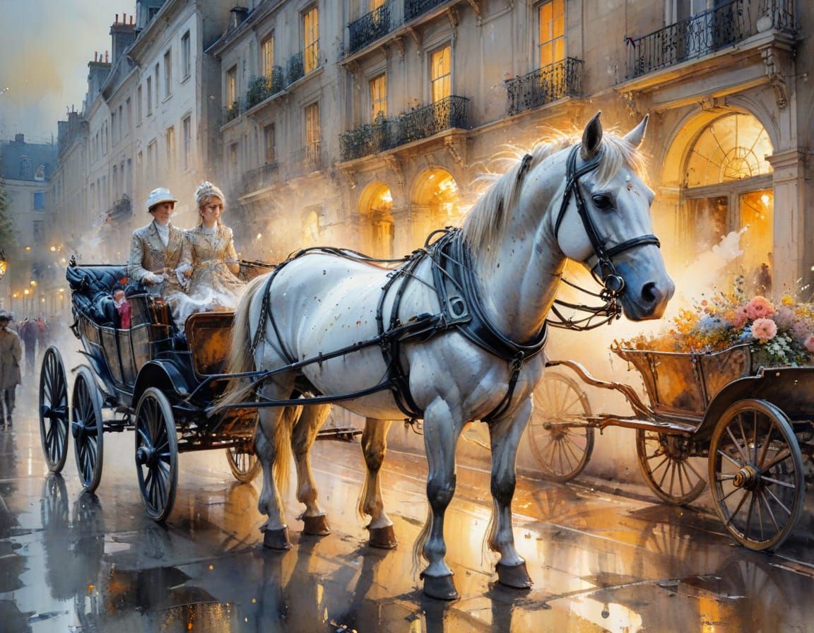 Horse-Drawn Carriage in London as Watercolour Painting