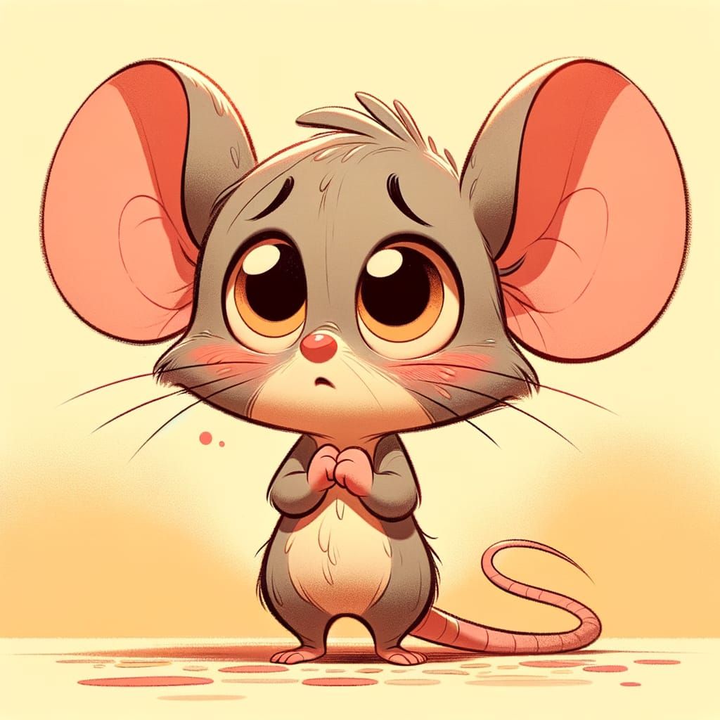 Adorable Anxious Mouse in Early Animation Style