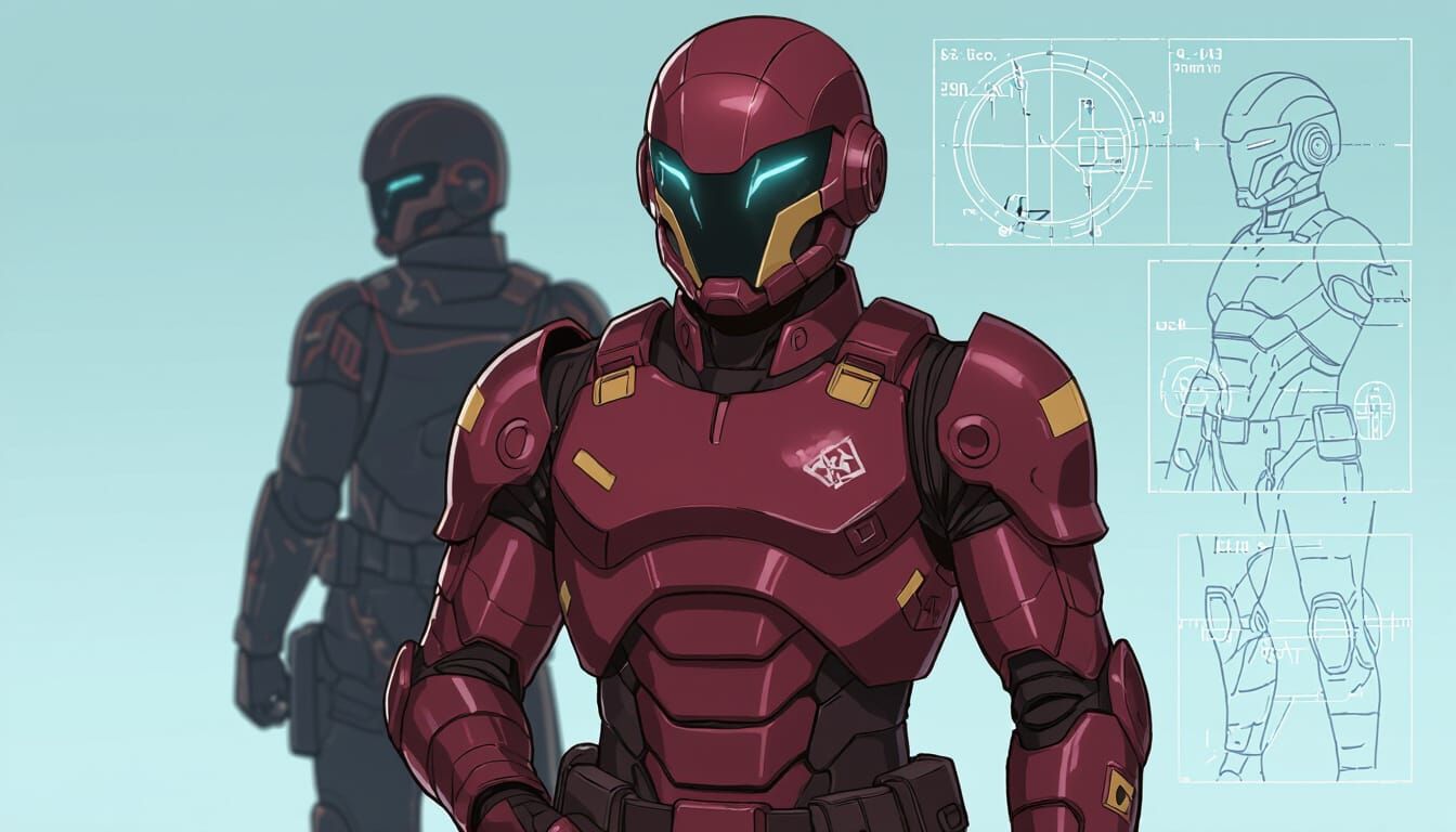 Futuristic Agent in Burgundy and Gold Armor: Anime Style