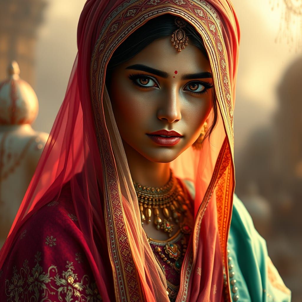 Elegant Indian Princess in Exquisite Triadic Hues