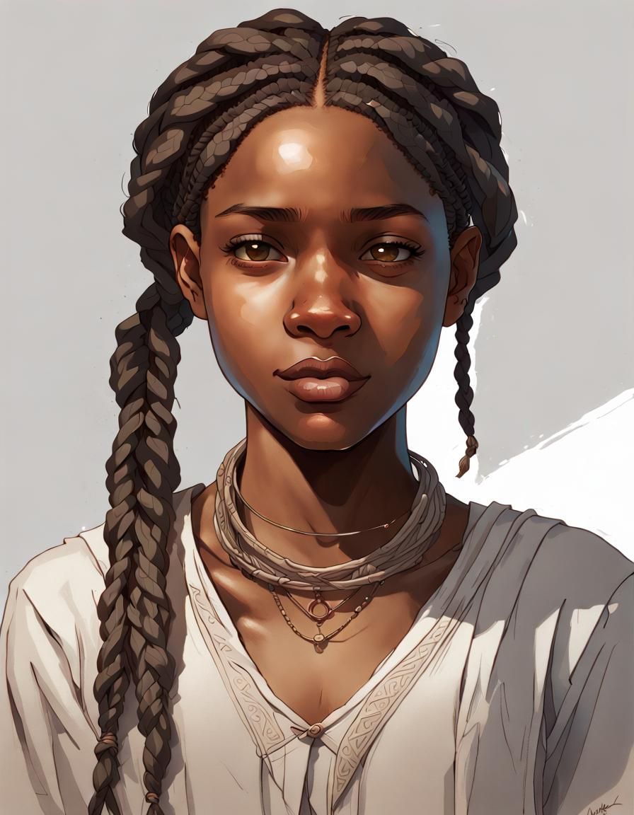 Portrait of a Nubian Girl with Braids