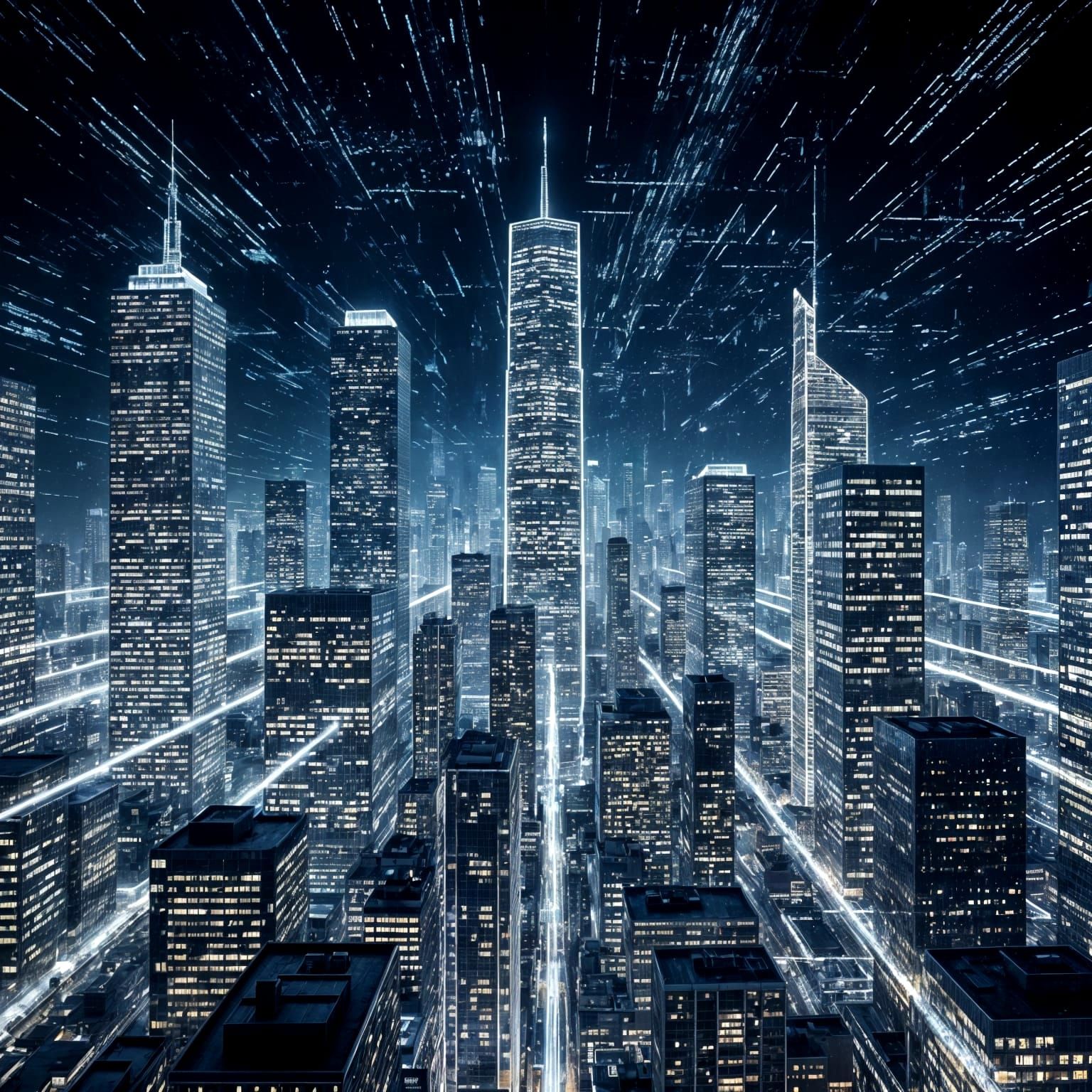 Digital Cityscape: Buildings Made of Code and Binary