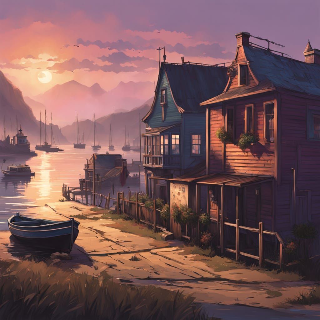 Impressionist Oil Painting: Bay at Sunset