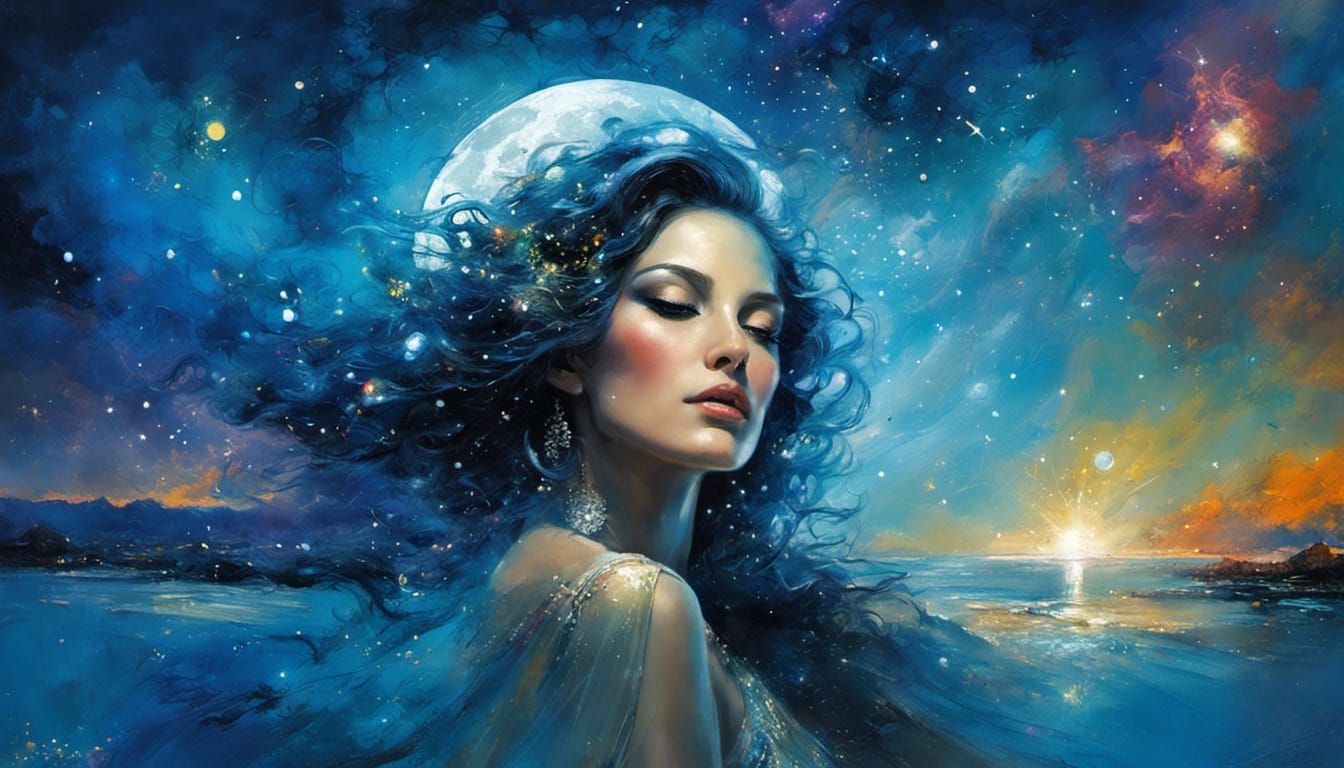 Moon Goddess Portrait in Dramatic Rough Texture