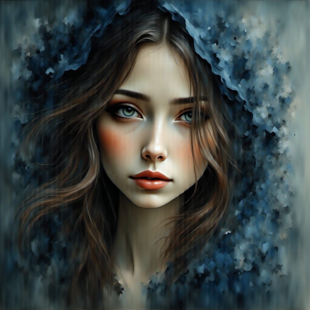 Beautiful Woman with Brown Hair and Blue Veil