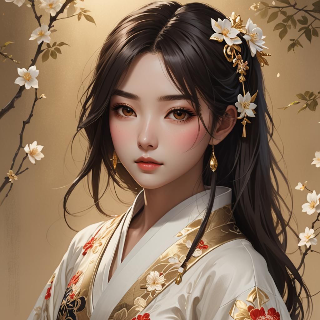 Anime Portrait of Woman in Kimono, 3D Render