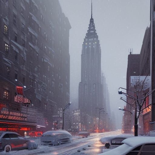 Snowy New York City in Art Nouveau Style